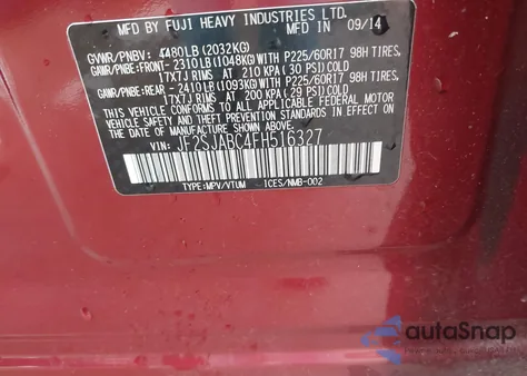 2015 Subaru Forester 2.5I из США, поврежденный, VIN JF2SJABC4FH516327